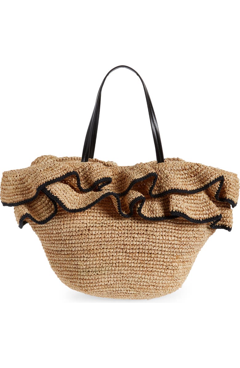 BTB Los Angeles Joey Ruffle Raffia Tote, Alternate, color,
