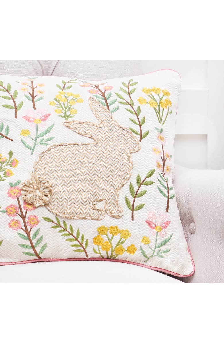 C&F Home Garden Easter Bunny Rabbit Flowers Accent Throw Pillow 16" x 16", Alternate, color, Brown