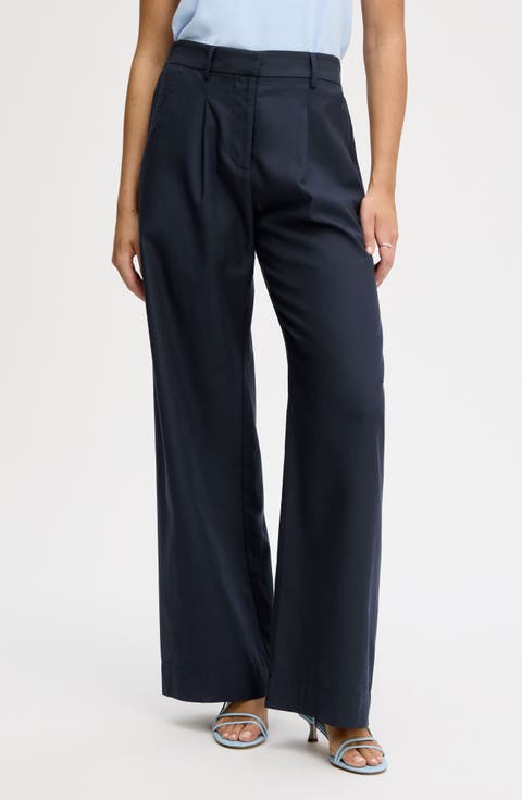 Relaxed Wide Leg Twill Pants