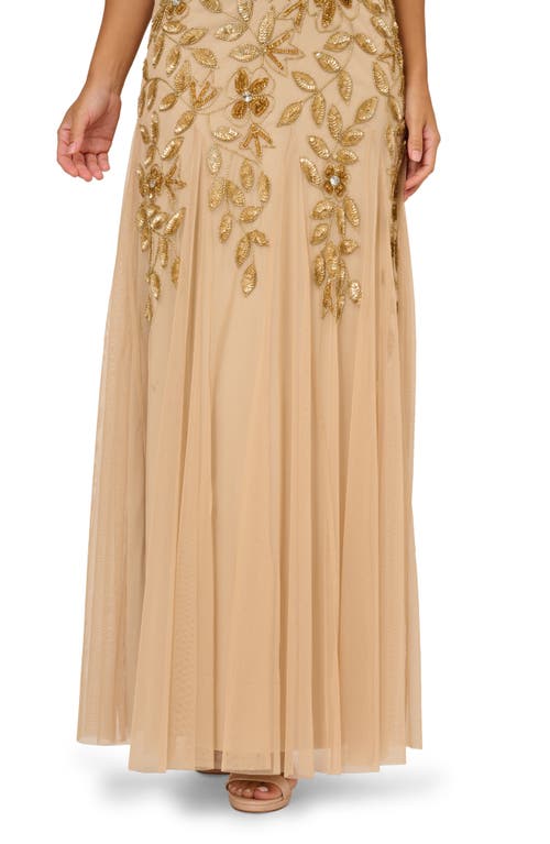 Adrianna Papell Sequin Floral Off The Shoulder Gown In Brown