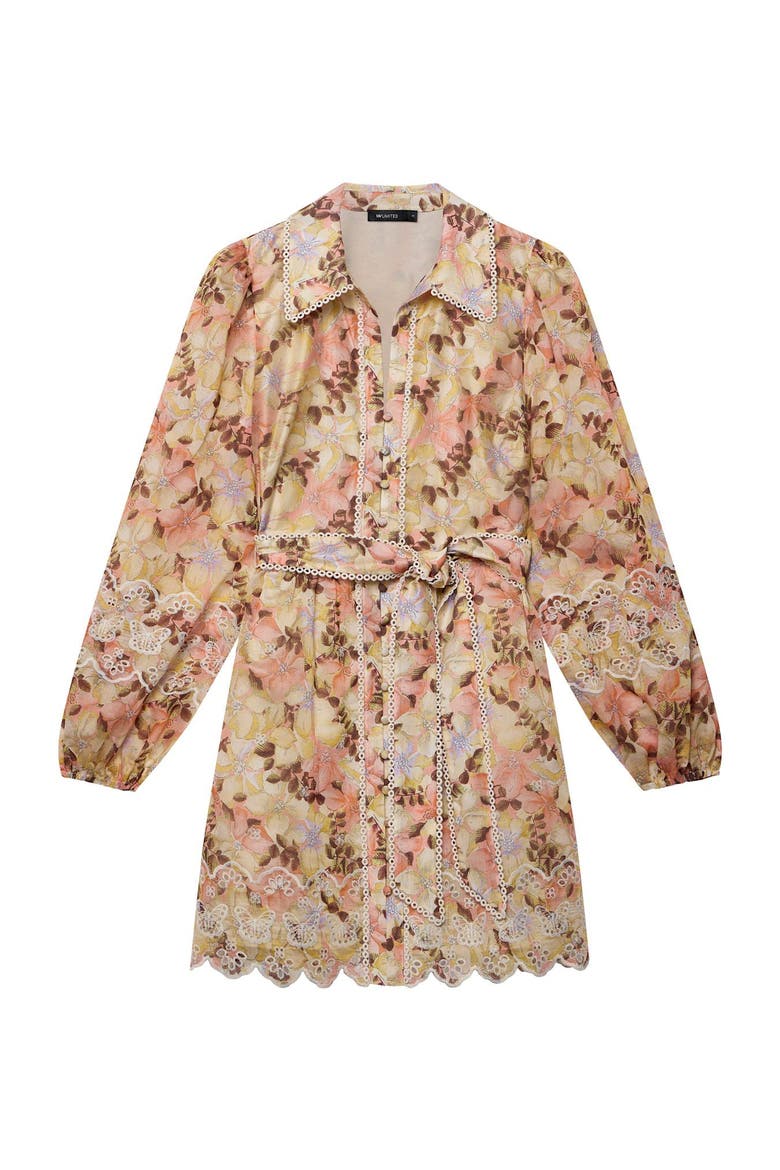 Floral Print Scallop Hem Mini Dress, Alternate, color, Light Pink
