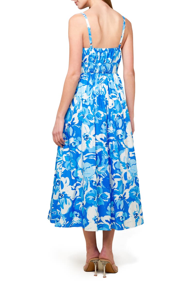 Floral Knotted Front A-Line Sundress, Alternate, color, IVORY BLUE
