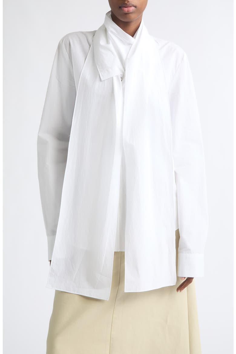 Layered Scarf V-Neck Cotton Blouse, Main, color, WHITE