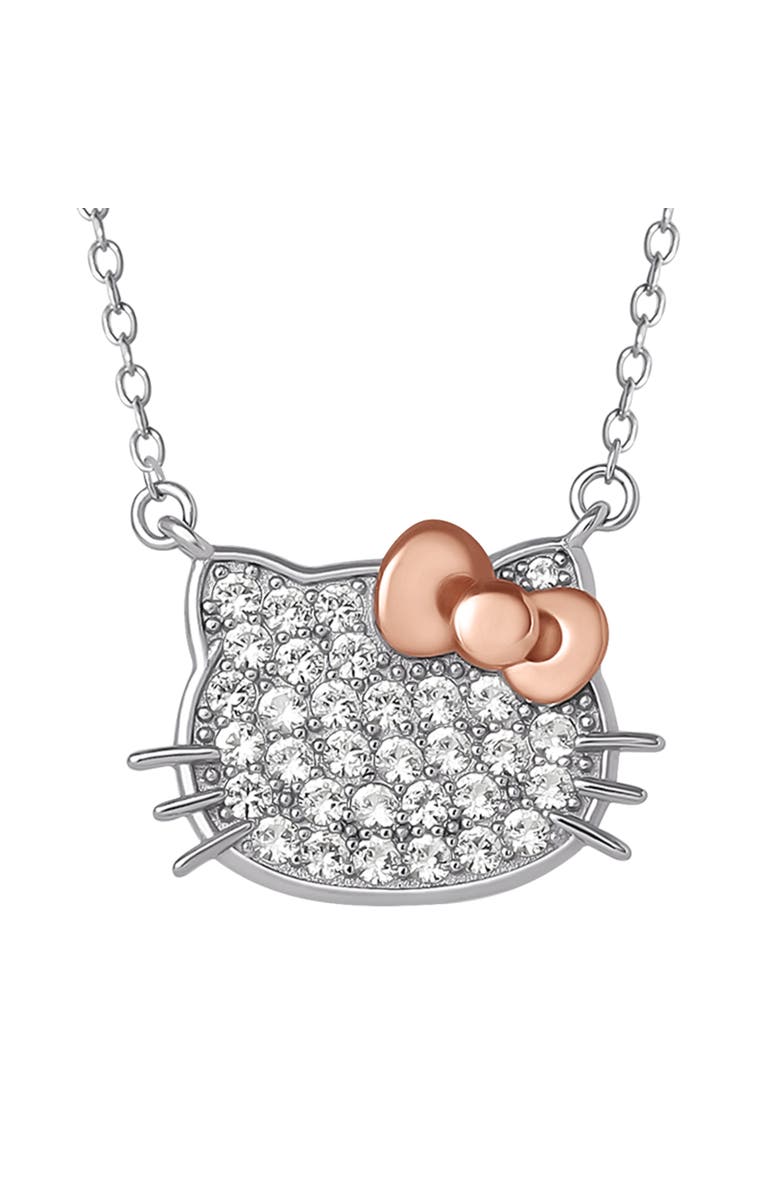 Hello Kitty White Sapphire Face Necklace, 18", Main, color, Silver/Pink