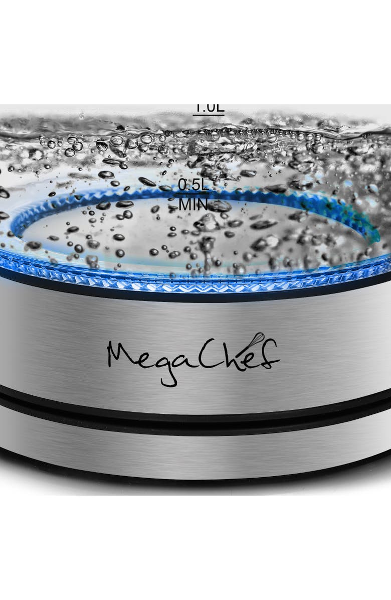 Megachef 1.9 Quart Cordless Glass and Stainless Steel Electric Tea Kettle with Tea Infuser, Alternate, color, Grey