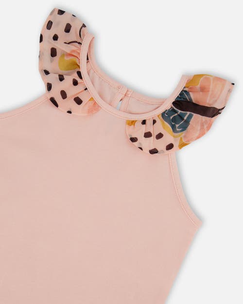 Deux Par Deux Little Girl's Organic Cotton Tank Top With Frill Pink And Black Butterfly In Pink With Black Butterfly