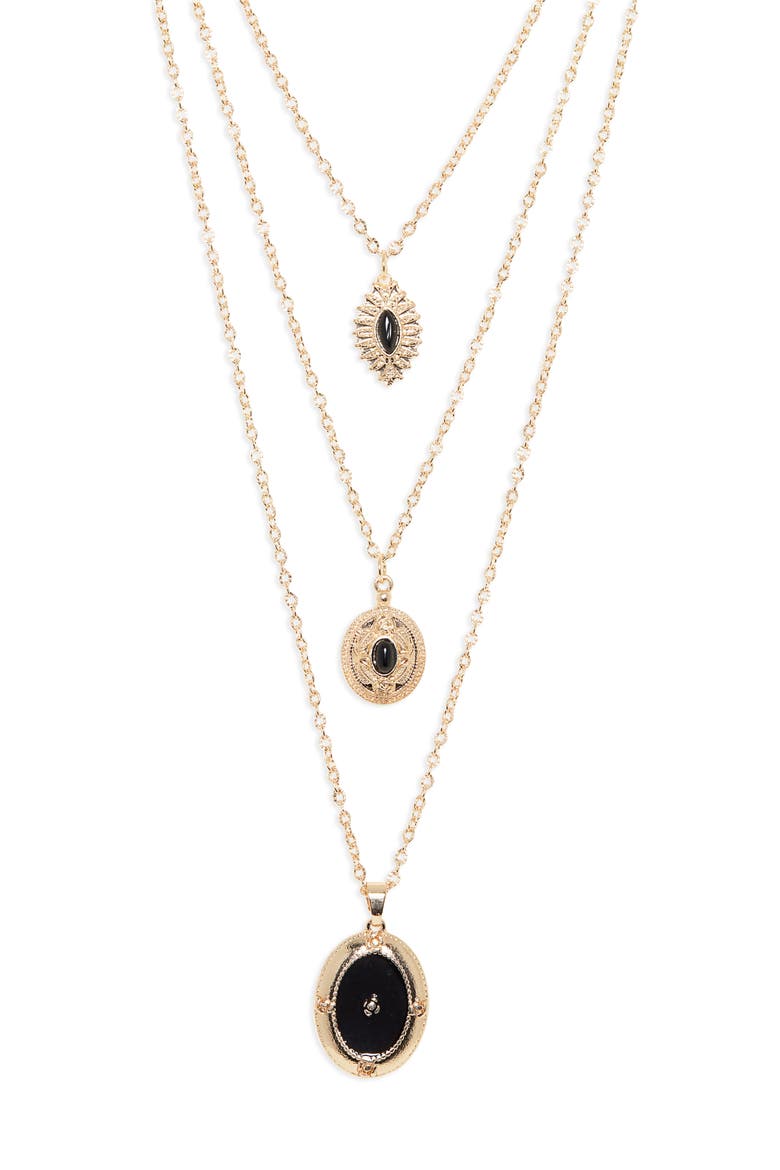 Layered Pendant Necklace, Alternate, color, BLACK- GOLD