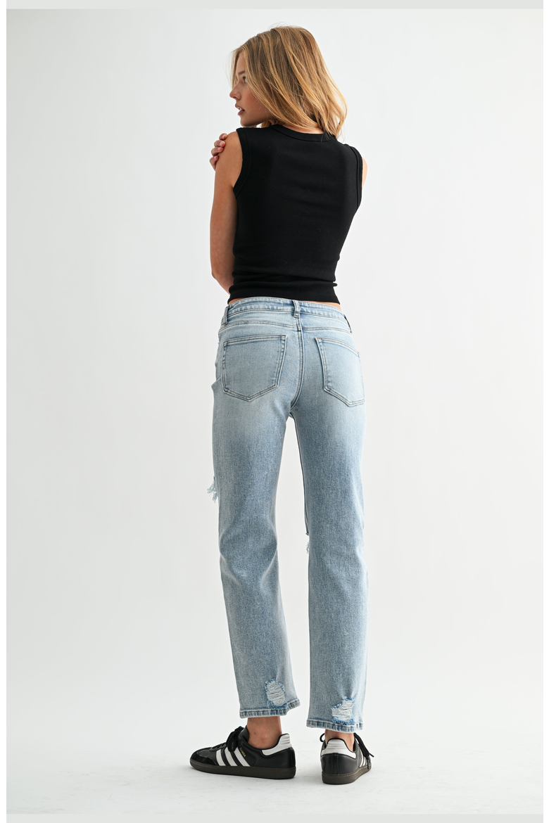 Mia High Rise Destructed Slim Straight Jeans, Alternate, color, Light Wash Blue