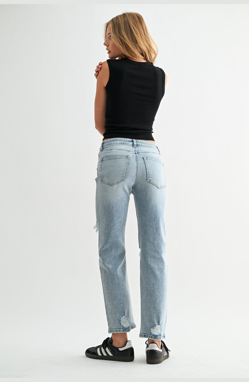 Jemina Denim Mia High Rise Destructed Slim Straight Jeans In Blue
