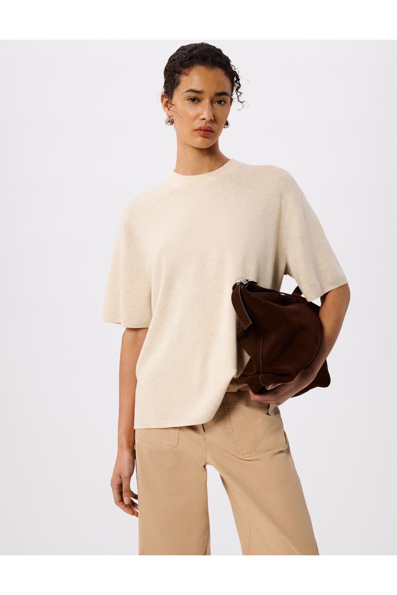 Draped Fine Knit T-Shirt, Main, color, Oatmeal