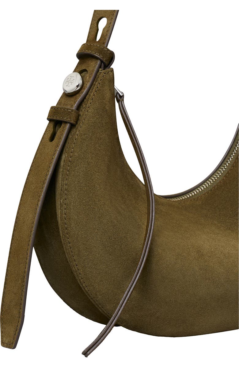 Tory Burch Romy Suede Half Moon Shoulder Bag, Alternate, color, Leccio