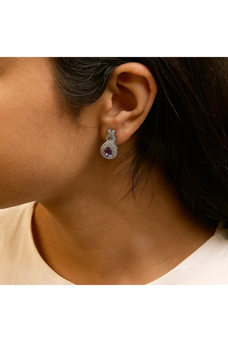 Sterling Silver Pear Cut Amethyst and Diamond Accent Teardrop Stud Earrings, Alternate, color, Silver