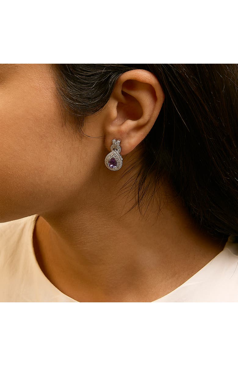 Haus of Brilliance Sterling Silver Pear Cut Amethyst and Diamond Accent Teardrop Stud Earrings, Alternate, color, Silver
