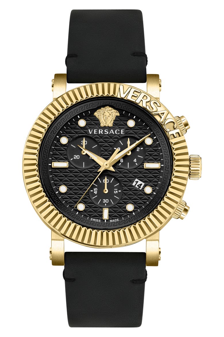 V-Chrono Classic Leather Strap Watch, 45mm, Main, color, GOLD