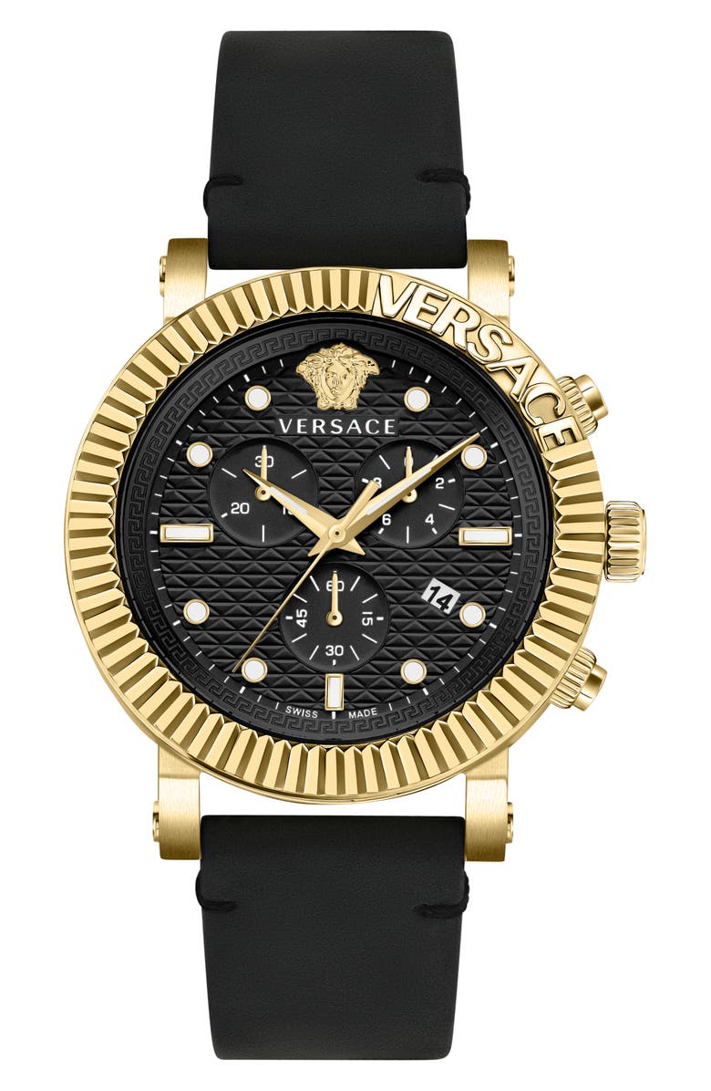 Versace V-Chrono Classic Leather Strap Watch, 45mm, Main, color, Gold