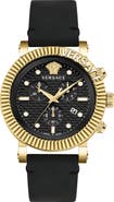 Versace V-Chrono Classic Leather Strap Watch, 45mm