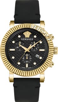 Versace V-Chrono Classic Leather Strap Watch, 45mm
