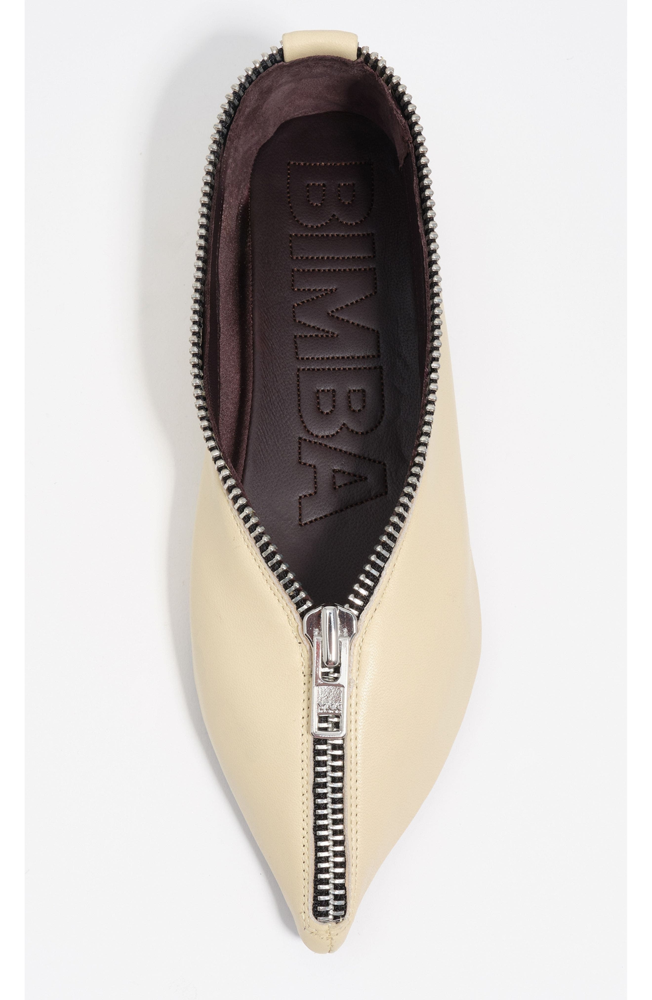 Leather Zip Ballerina, Alternate, color, OFF WHITE