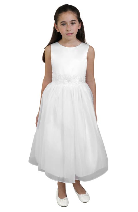 Kids' Beaded Waist Satin Communion Dress (Little Kid & Big Kid)