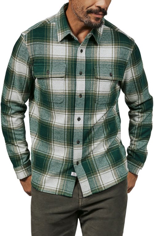 7 Diamonds Generation Plaid Knit Flannel Button-Up Overshirt in Dark Teal 