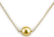The Pearl Source Golden Round Solitaire 14K Pearl Necklace