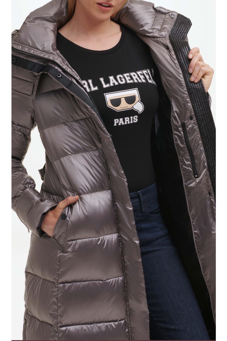 Contrast Belted Longline Puffer Jacket, Alternate, color, GUNMETAL