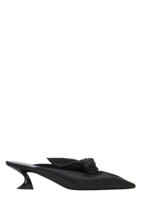 Midnight Step Bow Leather Mule With Heel