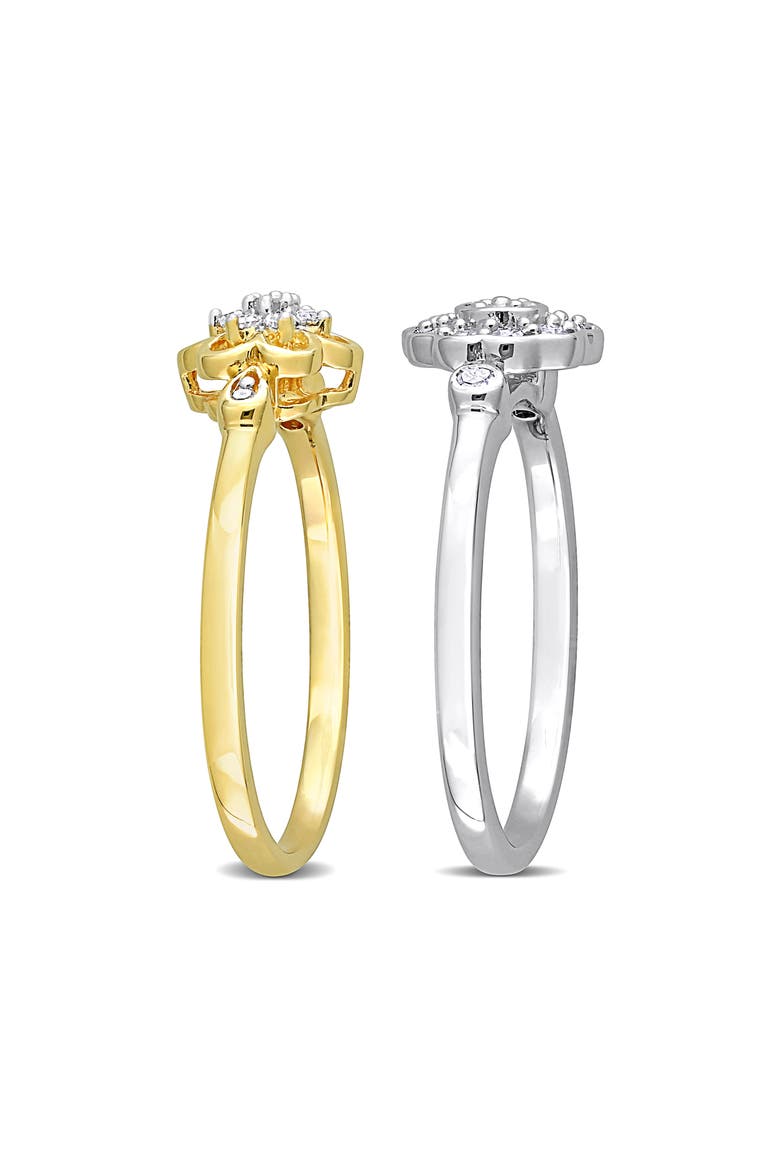 Set of 2 Sterling Silver Diamond Flower Rings - 0.14ct., Alternate, color, GOLD/ SILVER