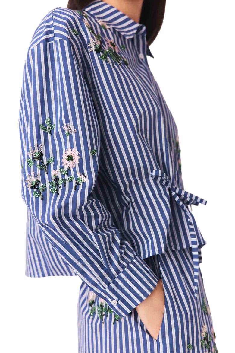 Cropped embroidered striped shirt, Alternate, color, White/blue
