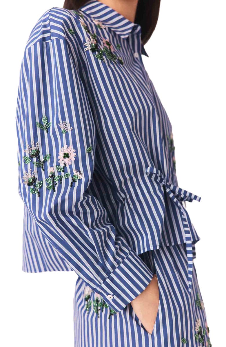 maje Cropped embroidered striped shirt, Alternate, color, White/Blue
