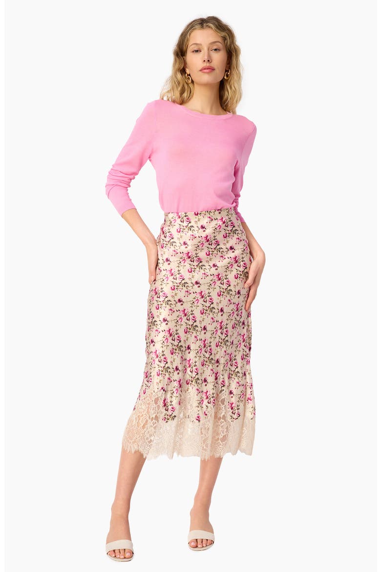 Vivienne Floral Lace Panel Stretch Silk Midi Skirt, Alternate, color, CAMELLIA DITSY