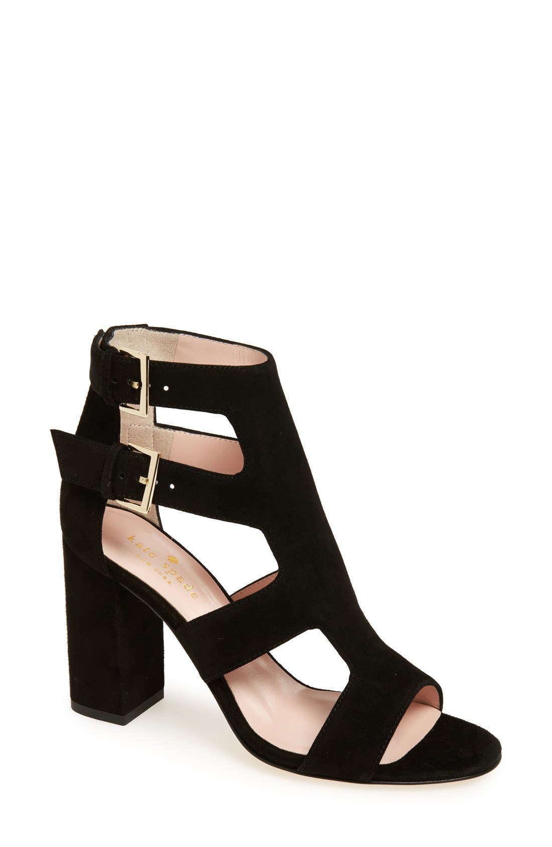 'ilemi' block heel sandal, Main, color, BLACK KID SUEDE