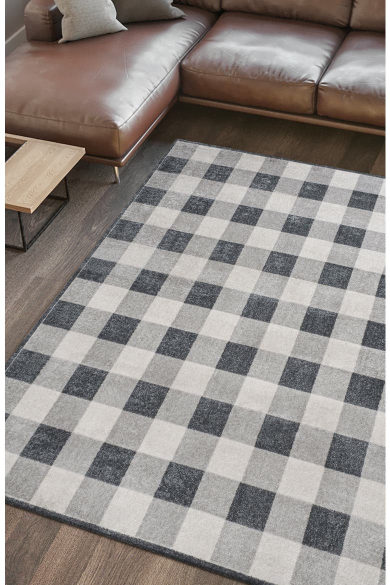 Gingham Gradient Plaid Cottage Machine-Washable Area Rug, Alternate, color, Light Gray/Dark Gray/Cream