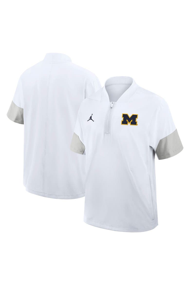 Men's Jordan Brand White Michigan Wolverines 2025 Sideline Short Sleeve Quarter-Zip Coach Jacket, Main, color, White
