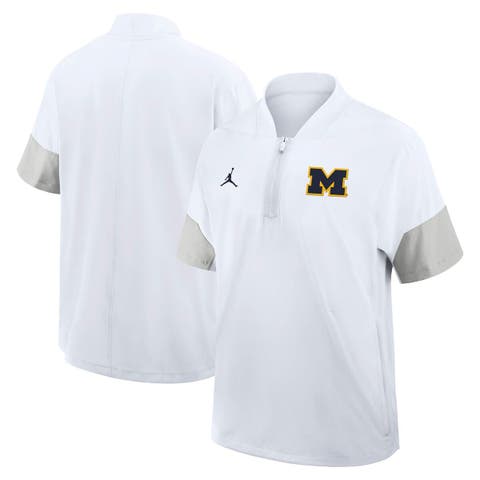 Men's Jordan Brand White Michigan Wolverines 2025 Sideline Short Sleeve Quarter-Zip Coach Jacket