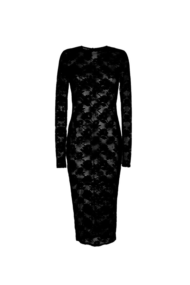 Le Stretch Multifit Lace Longsleeve Dress, Alternate, color, BLACK