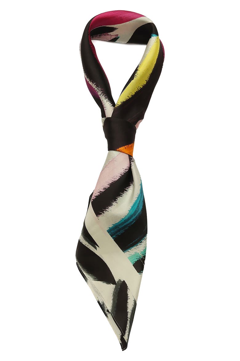 Rainbow Zebra Silk Square Scarf, Alternate, color, WHITE/ RAINBOW