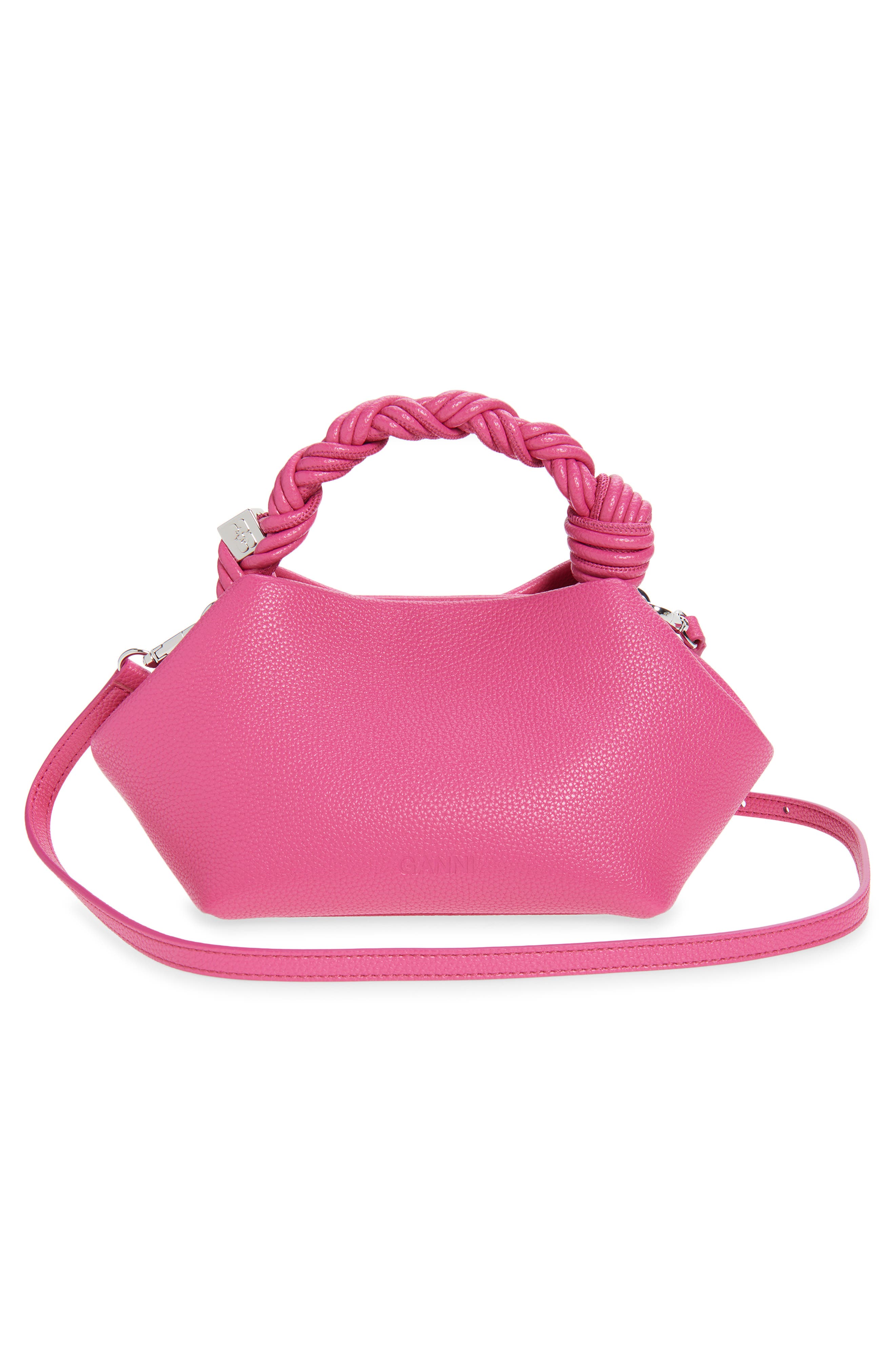 Ganni Small Bou Grained Faux Leather Top Handle Bag, Alternate, color, Cabaret