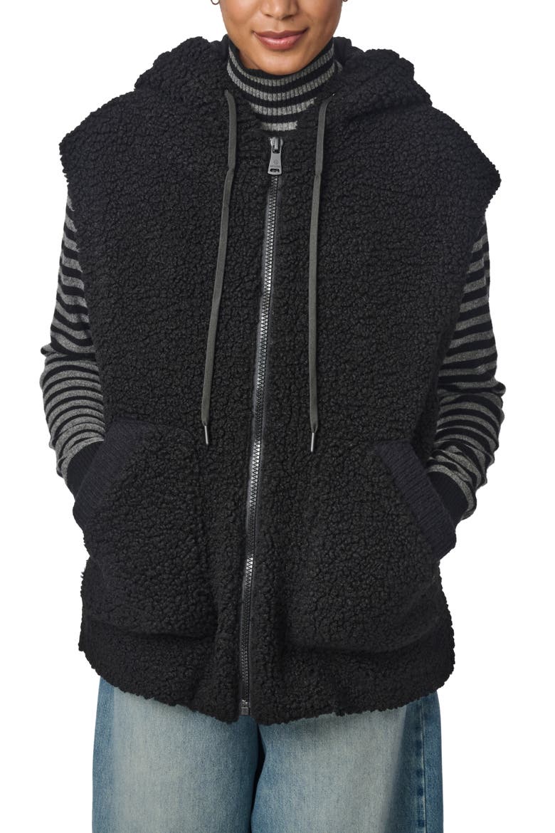 Faux Shearling Hooded Vest, Alternate, color, BLACK