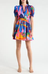 SUGARLIPS Chroma Lace Trim Puff Sleeve Drawstring Waist Cotton Dress