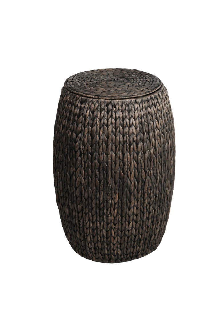Colt Coastal Bohemian Handwoven Hyacinth Barrel Storage Stool with Lid, Main, color, Black