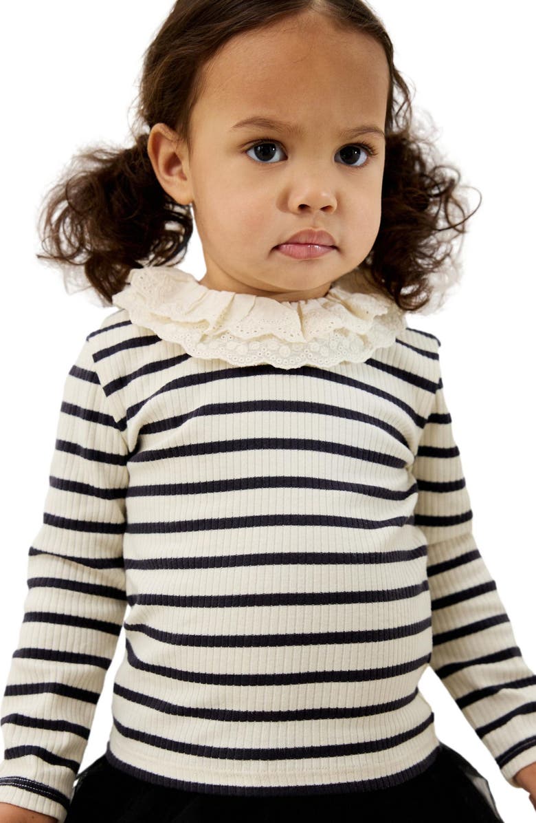 NEXT Kids' Eyelet Collar Stripe Long Sleeve Top, Alternate, color, Black/White
