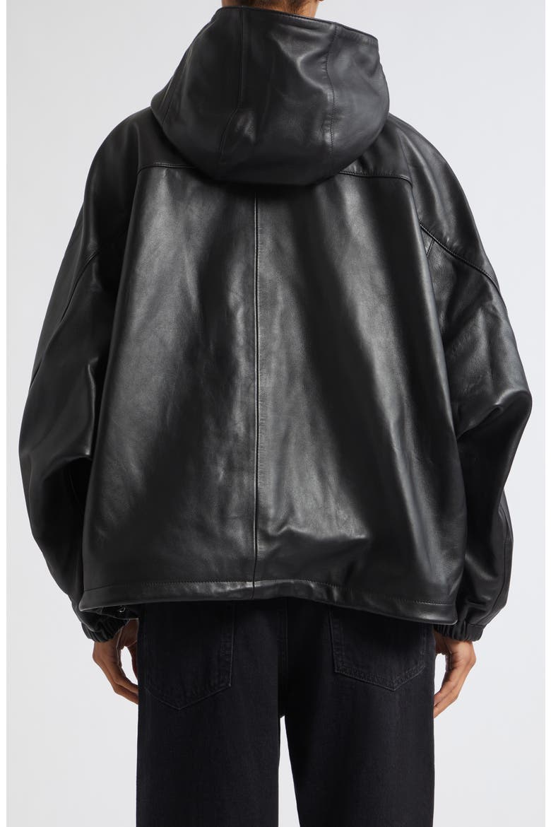 Oversize Leather Anorak, Alternate, color, BLACK