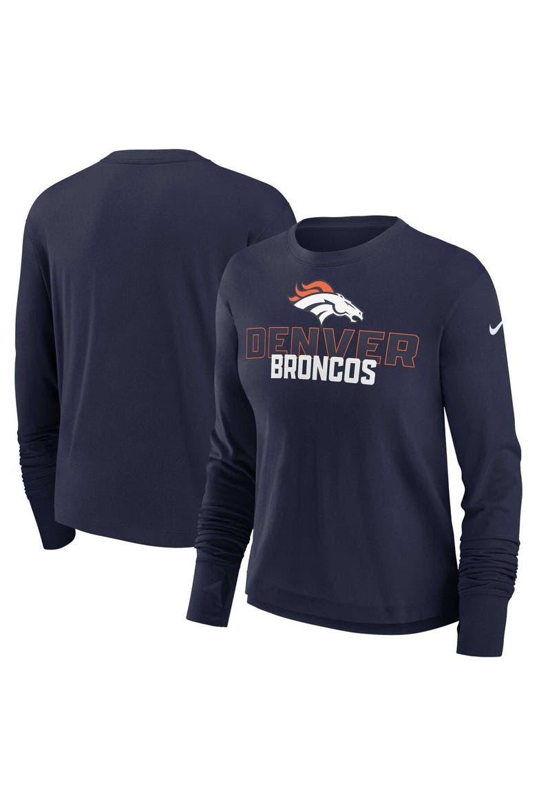 Women's Nike Navy Denver Broncos Modest Crop Performance Long Sleeve T-Shirt, Main, color, Navy