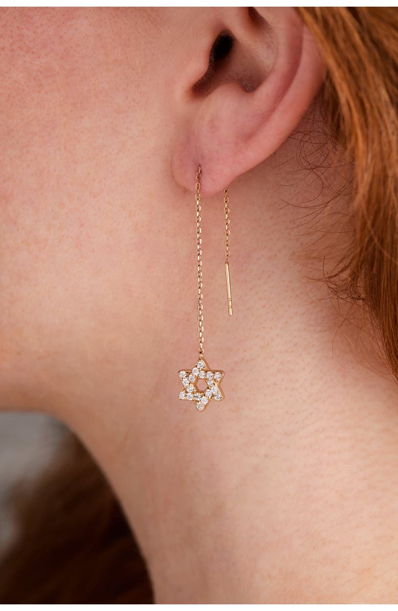 Alex and Ani Delicate Pave Star of David Threader Earrings, Alternate, color, Gold