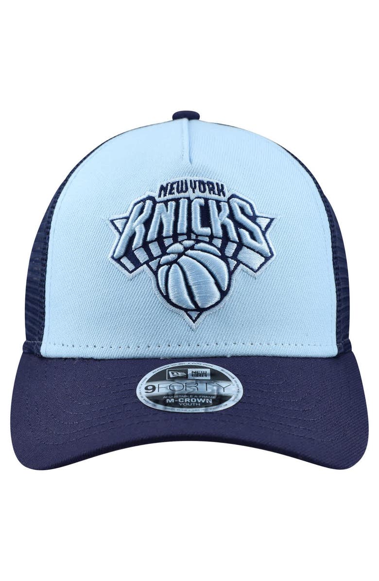 New Era Youth New Era Light Blue New York Knicks Colorpack 9FORTY A-Frame Trucker Adjustable Hat, Alternate, color, Light Blue