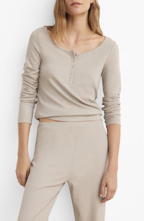 Mango Rib Knit Pajama Henley In Brown