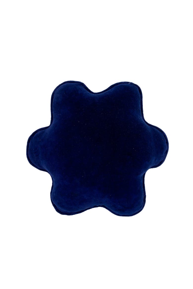 Embellished Woven Snowflake on Blue Velvet Shaped Throw Pillow 18" x 17", Alternate, color, Blue