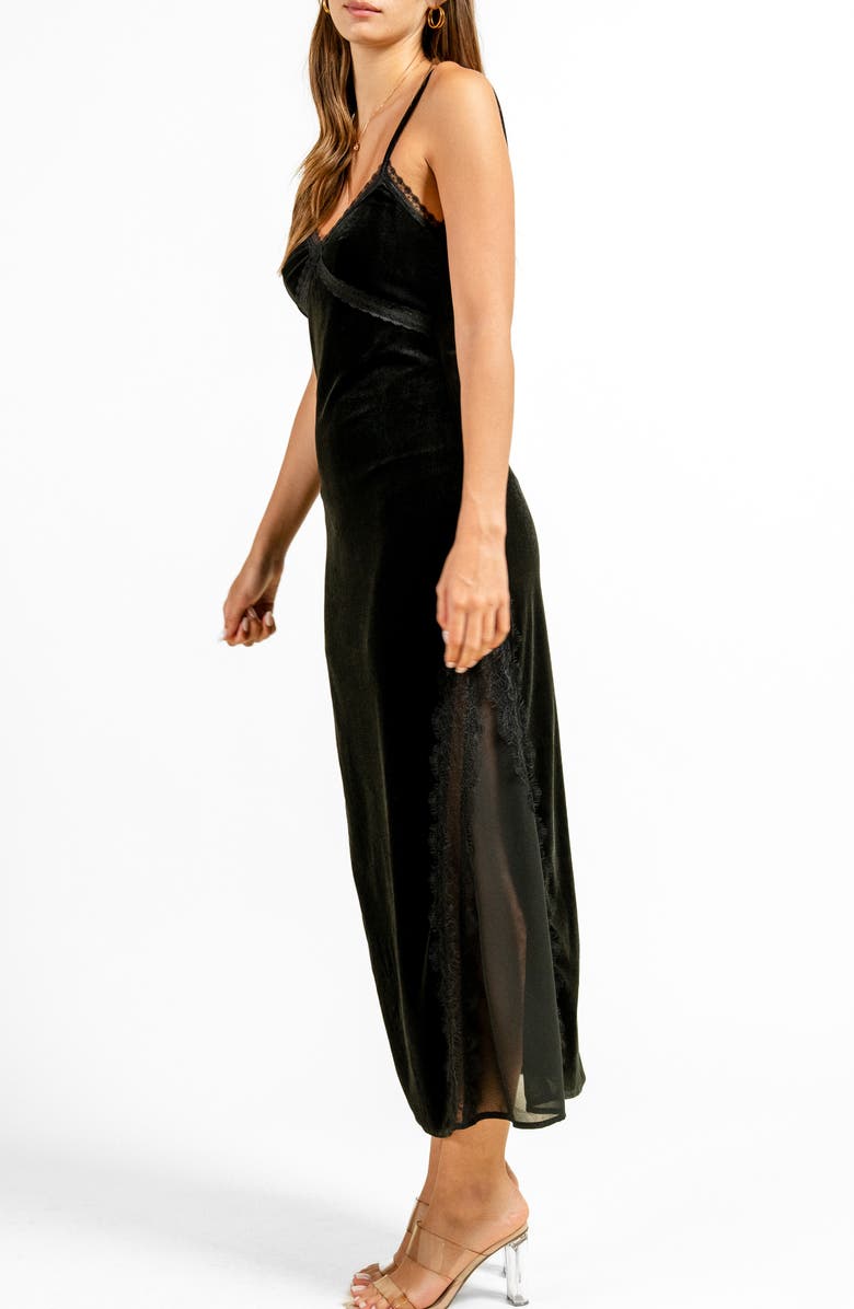 Beivy Lace Trim Velvet Slipdress, Alternate, color, Black