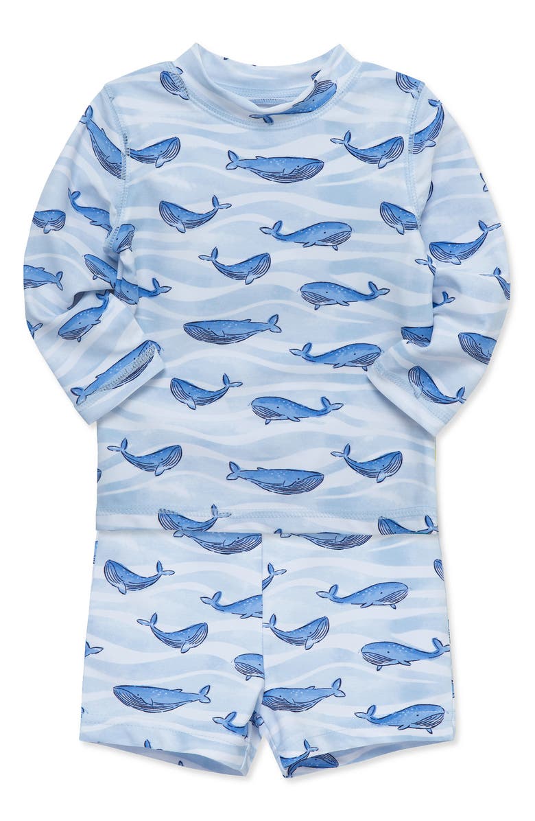 Little Me Whale Long Sleeve Two-Piece Rashguard Swimsuit, Alternate, color, Blue